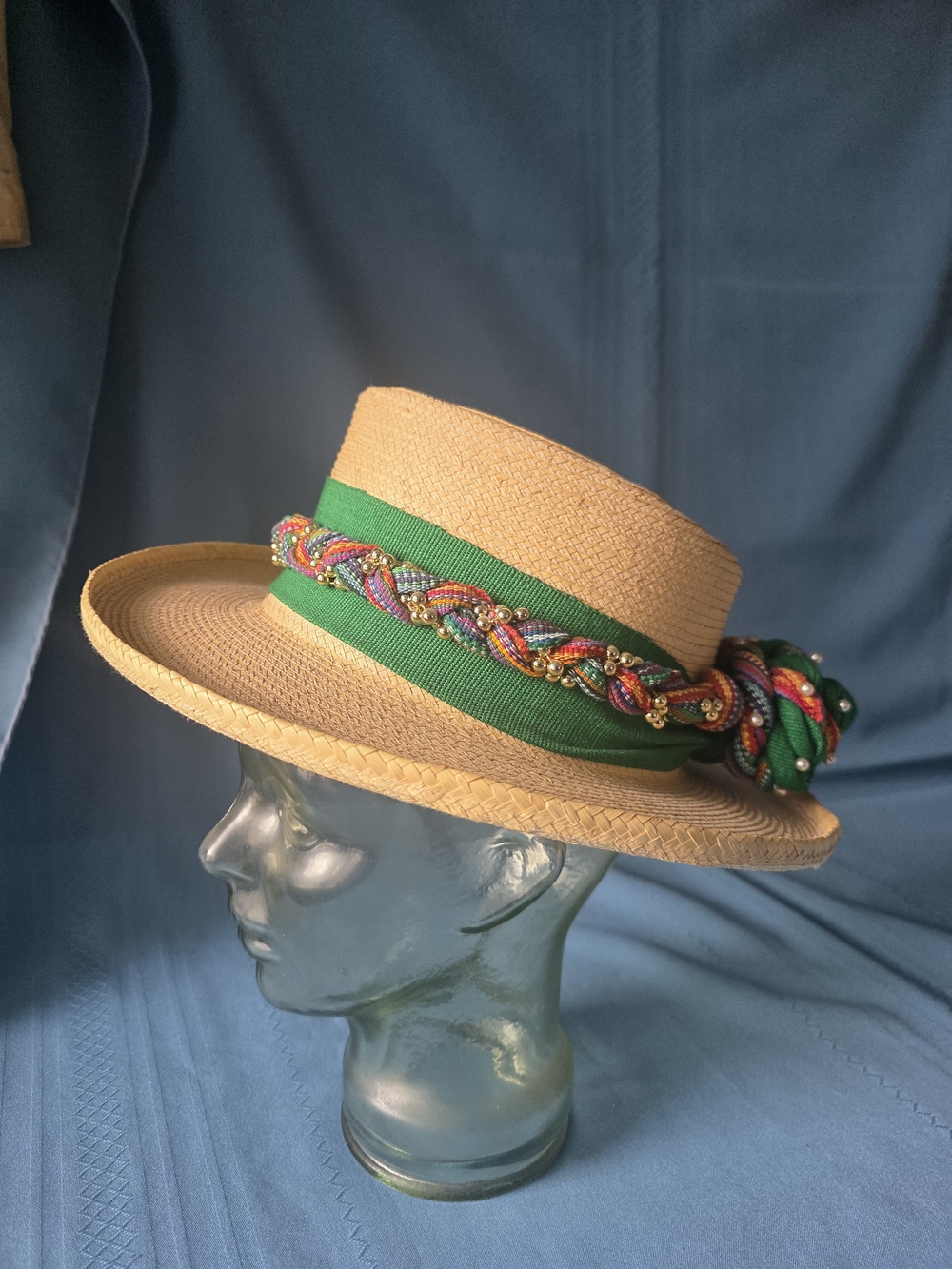 Vintage Guatemaya Handwoven Palm Leaf Sun Hat Sz 54 Quiché Guatemala Floral S